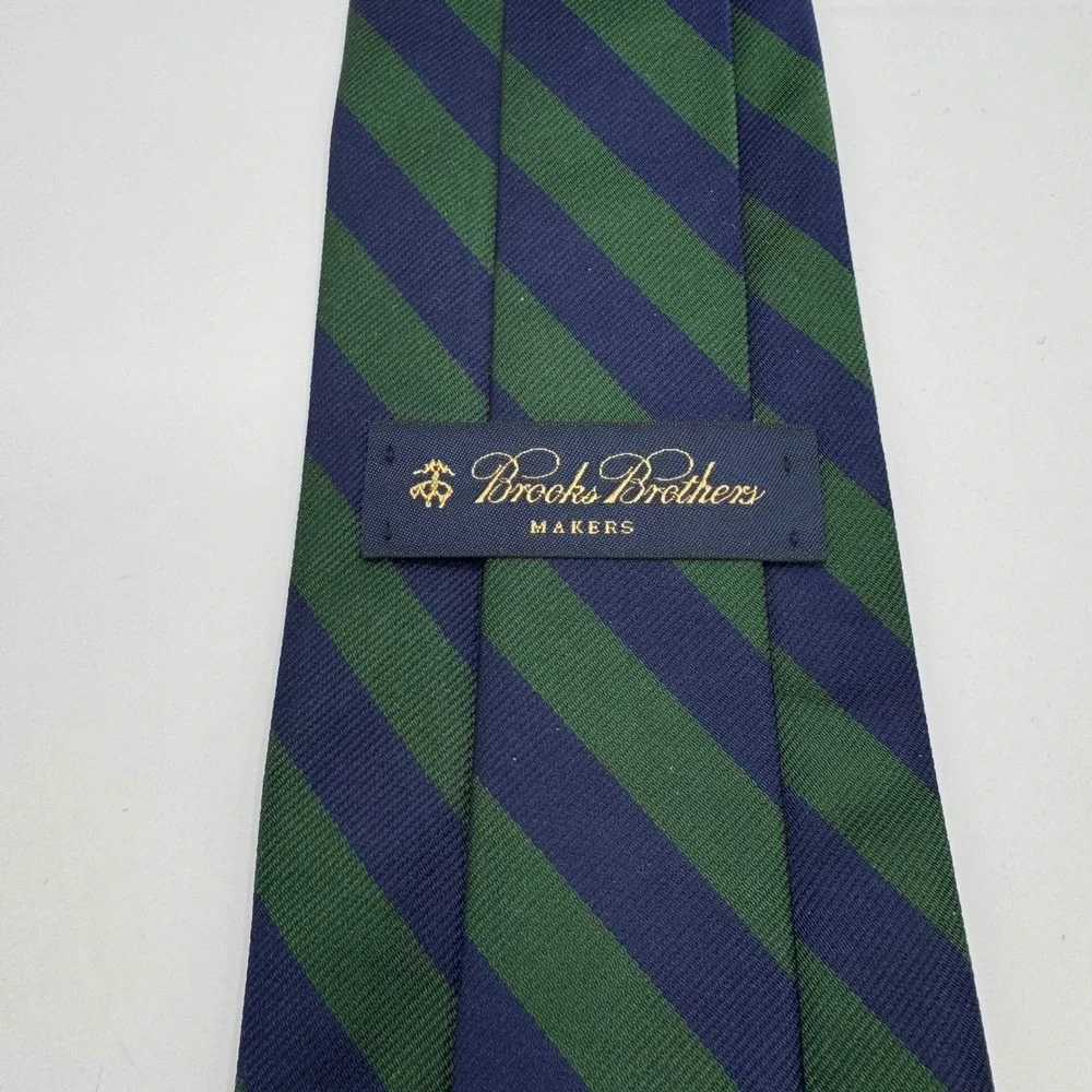 Brooks Brothers Makers Striped Silk Tie Navy Blue Green Classic‎ Formal Necktie
